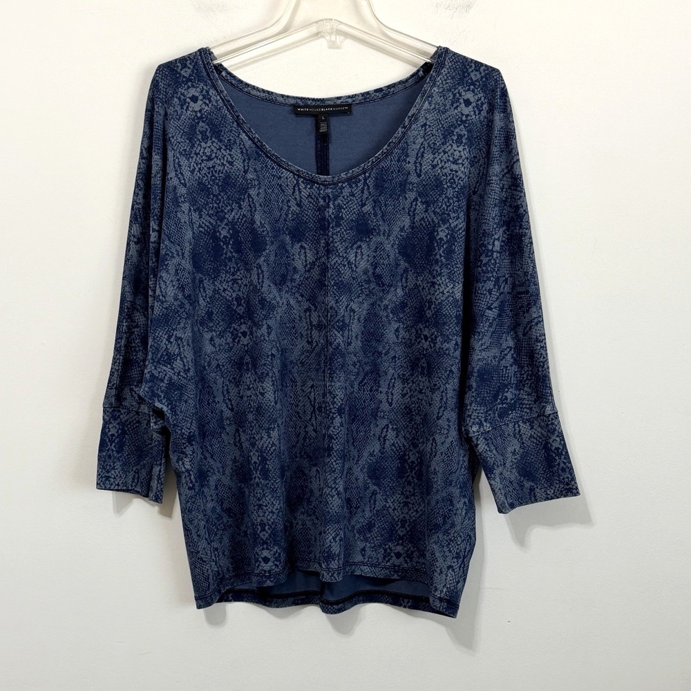 White House Black‎ Market Top L Snake Print Dolman Sleeve Shirt Blue Pullover